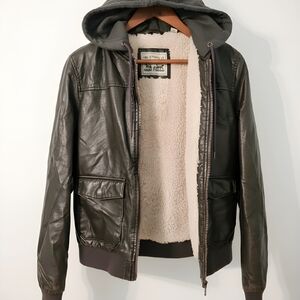 Levi's Dark Brown Leather Bomber Jacket with Hood